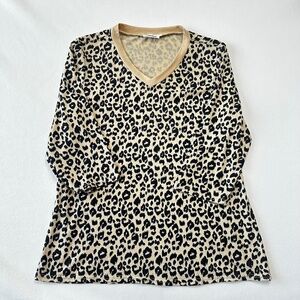 Yidarton Women’s Leopard Print 3/4 Sleeve T-Shirt Top Size Large